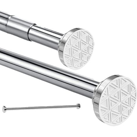 1 - Tringle à rideau - Acier inoxydable - Extensible sans perçage pour salle de bain et placard - Argent - 50x200 cm