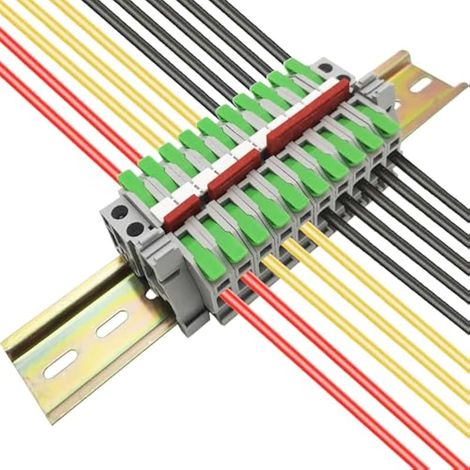 Bornier de Rail DIN, Kit de borniers de classe universelle, 10 pcs Vert 1 en 1 sorties Raccord Fil Electrique, Avec Bande de Repérage, Module Fixe et Bande de Connexion (1/5)