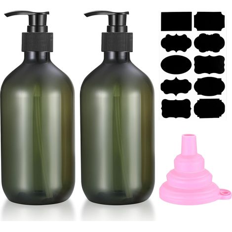 2 Pièces 500 ML Distributeur de Savon, Flacons Vides à Pompe à Pression Rechargeable, Bouteilles Vide Plastique pour Savon Shampoing Lotion Douche - Vert'Vert'Vert'-