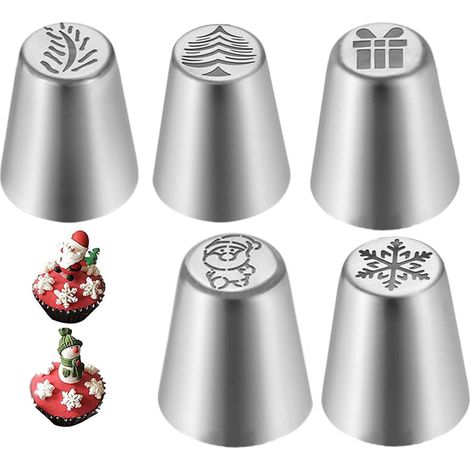 Douilles À Pâtisserie 5 Pièces Lot de Douilles de Décoration Russe,Outils de Décoration en Acier Inoxydable pour Pâtisserie Cupcake Noël Cuisine (1/4)