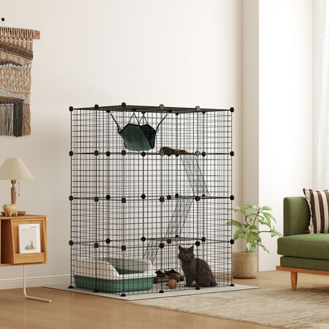 Cage pour chat d'intérieur parc pour chat en acier à 4 niveaux DIY avec 5 portes hamac 1-3 chats 105 x 70 x 140 cm noir (1/5)