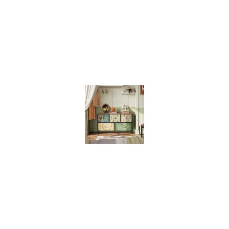 Commode, meuble TV, structure métallique, 5 tiroirs, tissu, tiroirs de salon à motif floral vintage, plateau en bois, convient pour chambre et salon (56 x 30 x 100 cm). (1/5)