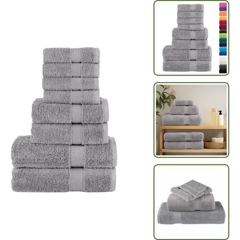 Duschtuch - vidaXL 8 tlg. Premium-Handtuch-Set SOLUND Grau 600 g/m² - Gästetuch (1/5)