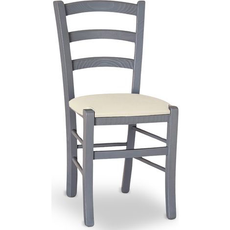 Sedia Venezia in legno di faggio grigio con seduta in similpelle color beige