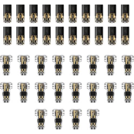 Lot de 20 Connecteurs D2 et 20 Connecteurs T2 Électriques Étanches 2 Broches, Connecteur Rapide 12V pour Ruban LED, Automobile, Raccord Électrique Applications Domestiques, Connexion Rapide (1/5)