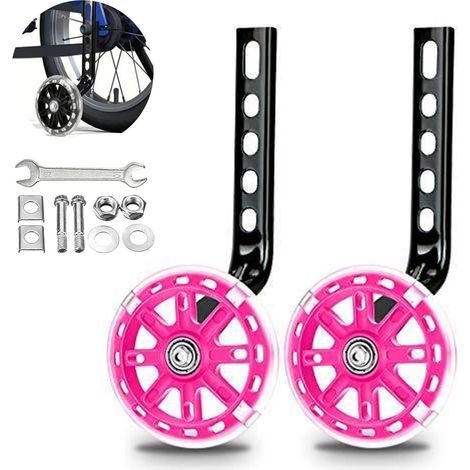 Roues stabilisatrices vélo silencieuses, kit d'entraînement ajustable, fixation universelle compatible vélos 12-20 pouces, paire rose. (1/5)