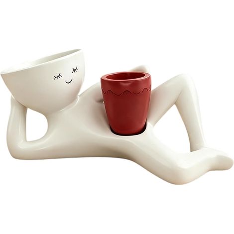 Pot de fleurs en résine de 22,9 cm avec trou de drainage, pot de fleurs en forme de tête mignonne pour intérieur et extérieur, bureau, jardin, décoration cadeaux (A) (1/5)
