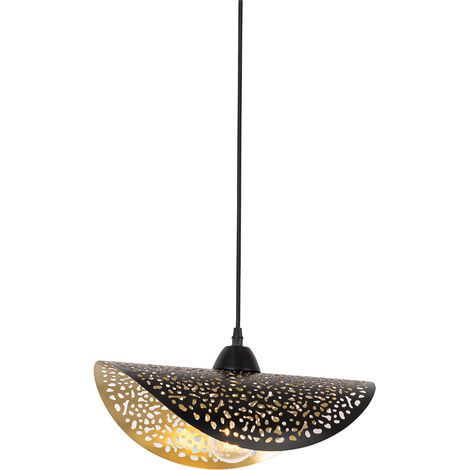 QAZQA Lampada a sospensione japke - Orientale - Acciaio - Nero/Oro - Tondo Max. 1 x Watt