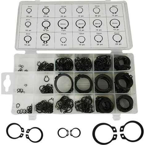 Coffret de Assortiment Circlip Snap,300 PCS 18 Tailles Circlip Snap Clip Snap Ring Assortiment Circlip Kit Externe Pour Anneau à Circlip Avec Boît Noir (3mm-22mm) (1/5)