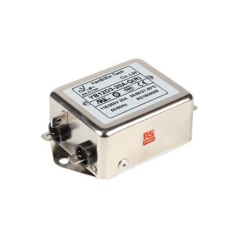 Filtre secteur RS PRO, 20A max, 2 phases, 250 V c.a. max, Montage sur châssis ( Prix pour 1 )