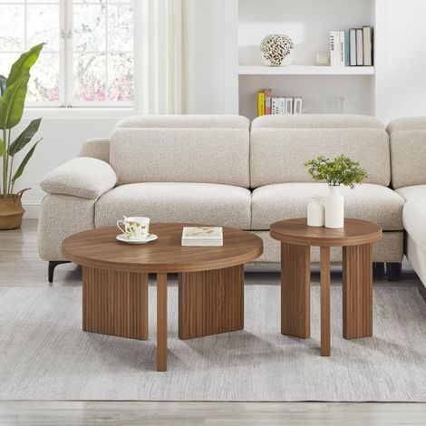 Table basse gigogne 80x80x38,5 cm en MDF brun noyer, gain de place pour salon FloraGrace (1/5)