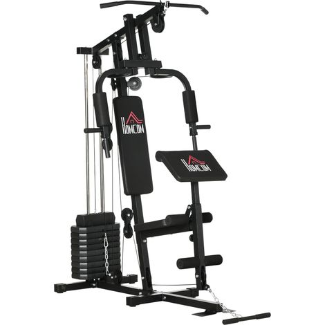 Stazione Fitness Multifunzione Power Tower 135x103x210 cm con Pesi fino 45kg e Panca Imbottita Nera (1/5)