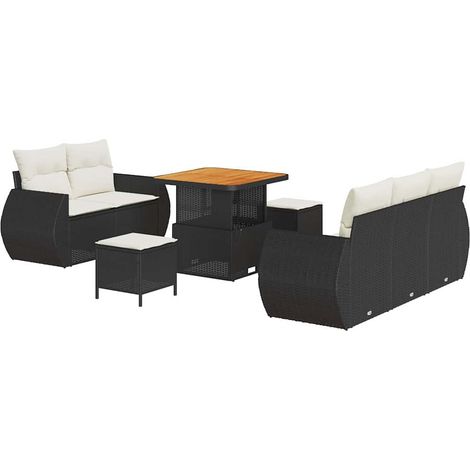 Garden Sofa Set Height-Adjustable 8 pcs Black Poly Rattan vidaXL