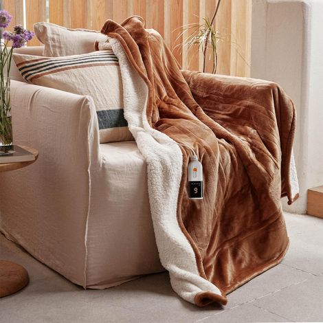 Couverture Chauffante 130x180 cm - Flanelle plaid chauffant Biscuit (1/5)