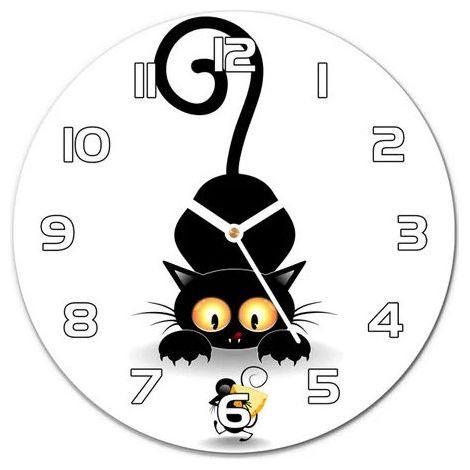 Lowell 15001 CAT Orologio da Parete in Vetro con Gatto Decorativo 33,5 cm
