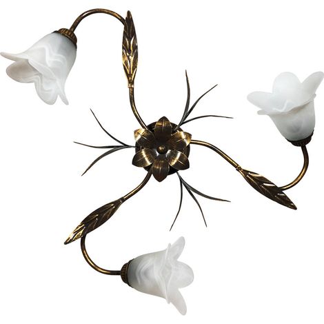 Plafoniera Amelia 3 luci E14 marrone/oro con vetro spugnato bianco (1/4)