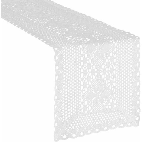 Camino de mesa de ganchillo Meggy, 32x180 cm, blanco (1/5)