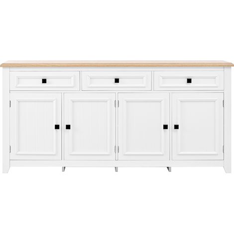 ELVMI Credenza con 3 Cassetti e 4 Ante con Ripiani Regolabili per Soggiorno in MDF 160 × 35 × 76 cm Bianca (1/5)