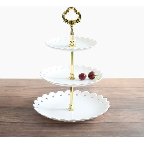 Alzata per frutta a 3 livelli, petalo decorativo removibile, alzata in plastica per dolci, cupcake, snack, feste di matrimonio, casa, bianca. (1/5)