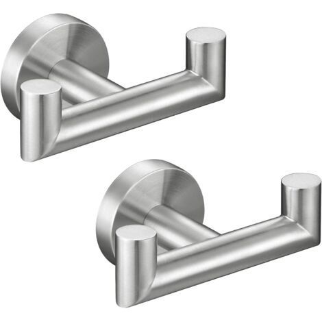 2 Pièces Double Crochet Mural de Salle de Bains, Acier Inox SUS 304 pour Peignoir, Porte Serviette, Accroche Torchon Cuisine, Patère à Peignoir, Argent Brossé (1/5)