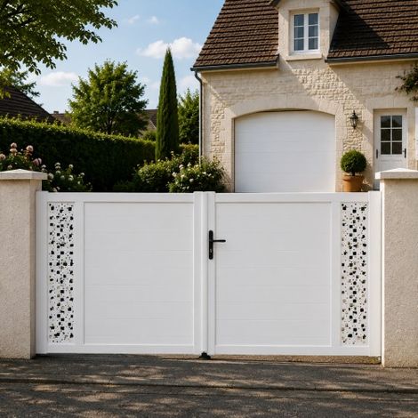 Portail battant manuel PVC blanc structure renforcée H 140 x L 300 ARLES DÉCOR CARRÉS