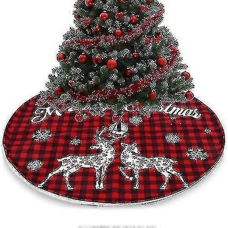 Décorations de Noël, lettres imprimées quadrillées rouges et noires, jupe de sapin de Noël avec motif d'élan (1/5)