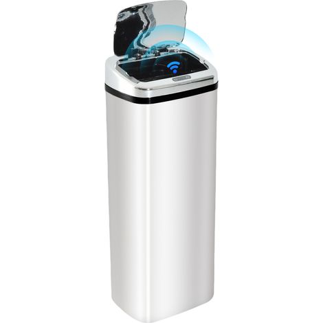 Cestino Spazzatura da 50L con Sensore, Pattumiera Intelligente con Apertura e Chiusura Automatica,  per Rifiuti in Acciaio, 33x25x84 cm, Argento