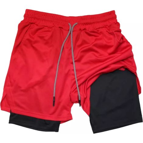 1 short de sport 2 en 1, poche téléphone intégrée, empiècements en lycra, pour homme (1/5)
