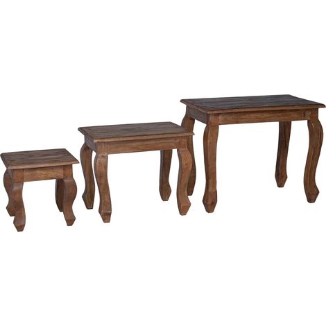 Table Gigogne 3 pcs Marron Bois massif d'acajou