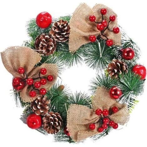 Couronne de Noël avec pommes de pin et baies, 40 cm, décoration intérieure/extérieure pour porte ou cheminée (1/4)