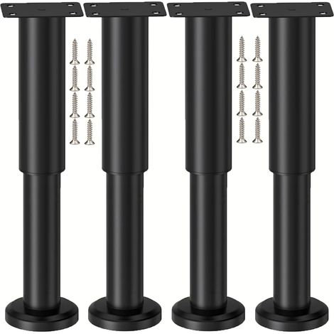 (4 Stück) Bewegliche Möbelstücke aus schwarzem Metall 18–30 cm Pieds de Table, Réglables en Hauteur, Pour Meubles Table Chaise Bureau Armoires (1/4)