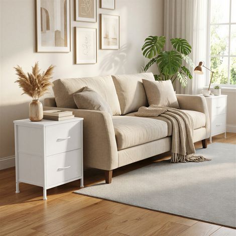Table de Chevet avec 2 Tiroirs, Lot de 2, pour Chambre, Blanc (1/5)