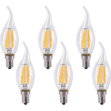 Ampoule Flamme LED E14 Dimmable, 6W Equivalent à Ampoule Halogène Incandescente 0W, Blanc Chaud 2700K, Flamme Bougie LED encastrable, 360° Faisceau, 600lm, IRC80, Lot de 6 (1/5)