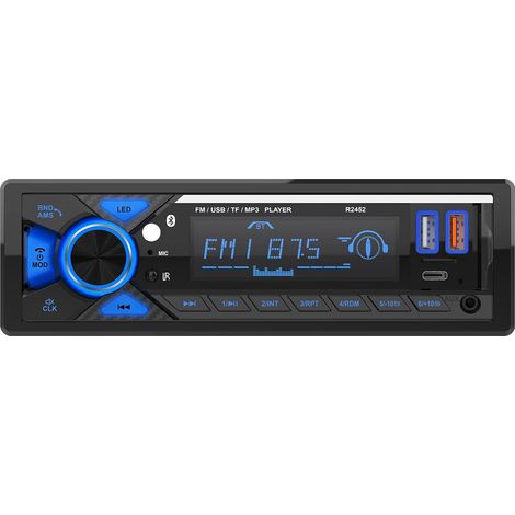 Autoradio Bluetooth, Poste Radio Voiture Bluetooth avec Port de Charge Type-C, éclairage LED,FM 1Din Autoradio avec 7 éclairages colorés/2 lecteurs USB/AUX/SD/MP3 (1/5)