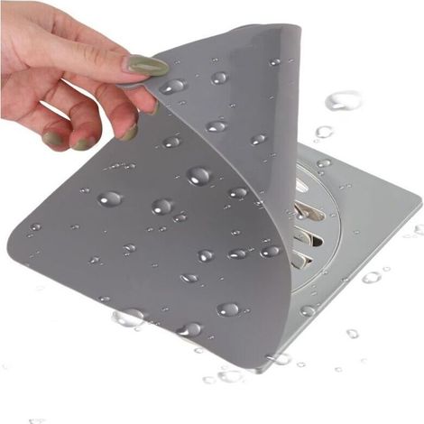 Set di 2 tappi per doccia in silicone grigio, 20x20 cm, antiodore e impermeabili per scarichi del bagno, protezione durevole. (1/4)