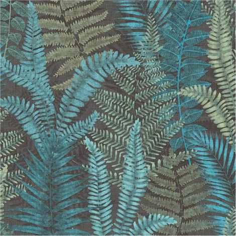 AS Creation Fern Leaves Wallpaper Famous Garden Botanical Vinyl Teal Green Black