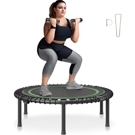 VEVOR Mini Trampolino Pieghevole Fitness 1027 mm Trampolino Elastico, Capacita di Peso 150 kg Trampolino da Fitness, Trampolino da Giardino per Adulti per Allenamento in Interni/Giardino, Nero e Verde