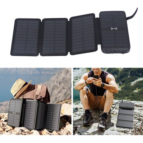Batterie externe solaire noire étanche 20 000 mAh, chargeur solaire rapide PD 20 W avec lampe intégrée pour une utilisation en extérieur. (1/5)