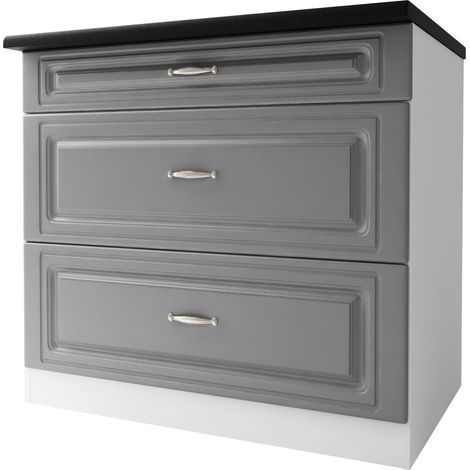 Tendencio – Meuble bas cuisine 90 cm – 3 tiroirs – Structure en bois – Pour espaces optimisés – Élément de rangement moderne
