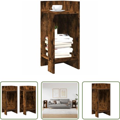 Holzbeistelltisch - Beistelltische 2 Stk. mit Ablage Räuchereiche 25,5x27x60 cm (1/5)