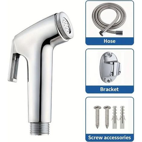 1 pièce Ensemble de douche à main, pistolet de pulvérisation de toilette, accessoires salle de bains argenté pour salle de bain moderne (1/4)