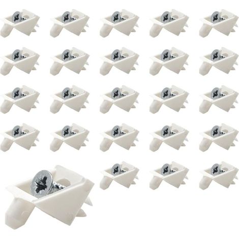 Shelf Support Pins, 24 Pcs White Shelf Brackets Durable and Strong Plastic Corner Furniture for Shelf Support Clips in Transparent PVC and Stainless Steel with Screws (1/5)