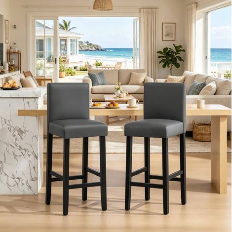 Chaise de bar lot de 2, dossier, bois noir HAVRYA (1/5)