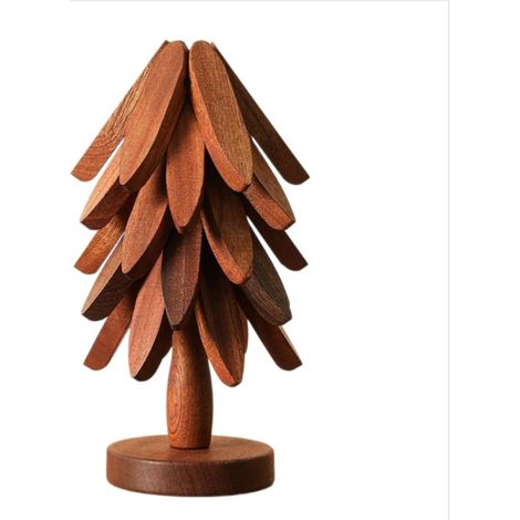 Dessous de plat en bois massif en forme d'arbre - Protection thermique, pliable, couleur café (1/5)
