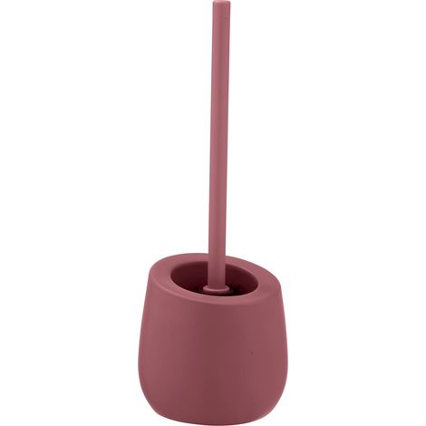 Kit d'accessoires pour WC Badi, Accessoires de Bain en céramique à Surface Mate, Brosse WC Noire avec tête de Brosse en Silicone d'un Ø de 7,5 cm, Anti-adhésive, Ø 13,5 x 38 cm, Rose (1/5)