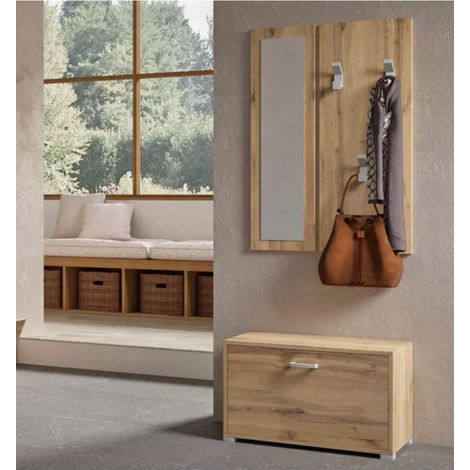 mobile da ingresso con specchio "trento" effetto quercia 72x35x143 cm