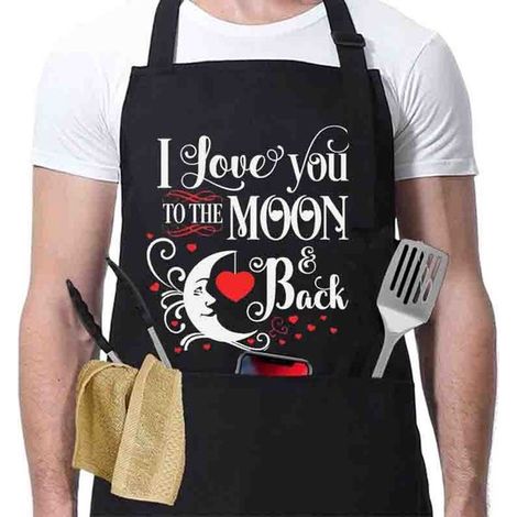 1 Grembiule da cucina da uomo, nero, regolabile, umoristico, divertente, con motivo barbecue, grembiule professionale in cotone, regalo di San Valentino, nero 7 (1/5)