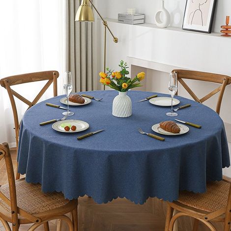 Mantel redondo de 120 cm de diámetro, tejido resistente y lavable, ideal para bufés, fiestas, cenas, bodas y baby showers (azul marino) (1/5)