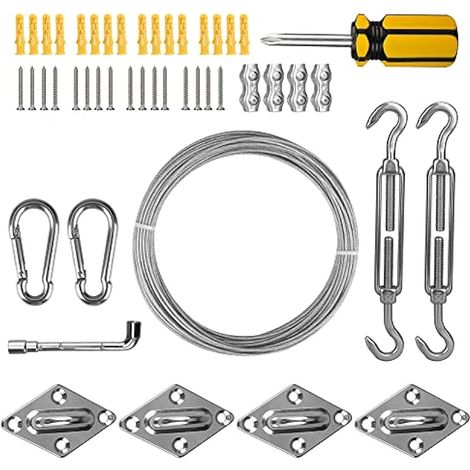 Kit de fixation pour voile d'ombrage, M5 robuste, lot de 47 pièces en acier inoxydable 304 pour stores triangulaires, carrés et rectangulaires, accessoires de montage pour voile d'ombrage jardin.
