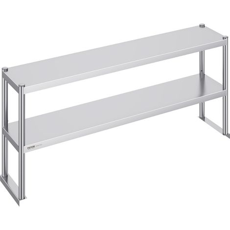 VEVOR Scaffale a Doppio Piano 305 x 1524 x 600 mm Scaffale in Acciaio Inossidabile a Doppio Livello, Altezza Regolabile, Tavolo da Lavoro di Preparazione per Scaffale per Cucina, Ristorante, Officina